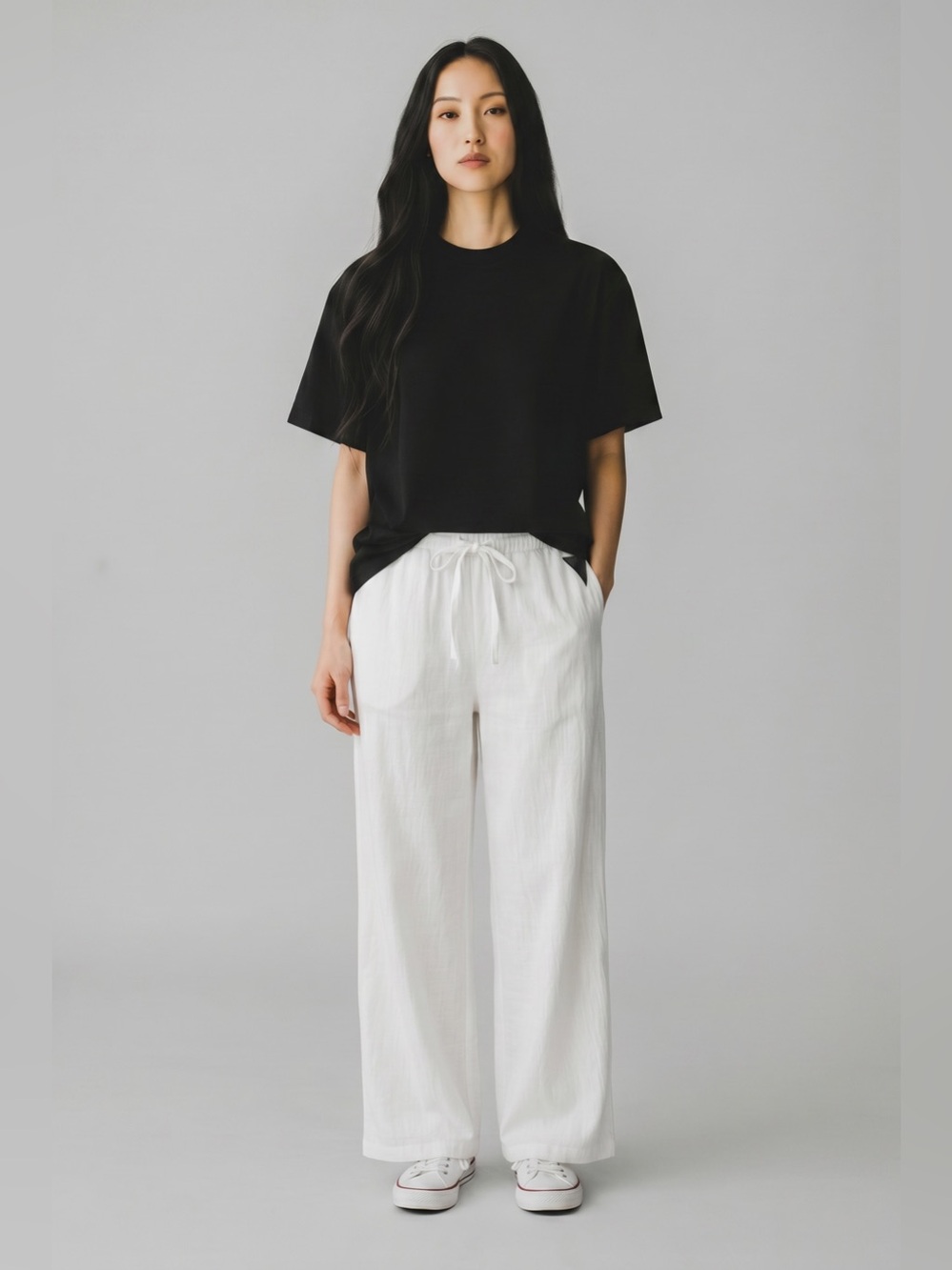 Wide Leg Drawstring Pants - White